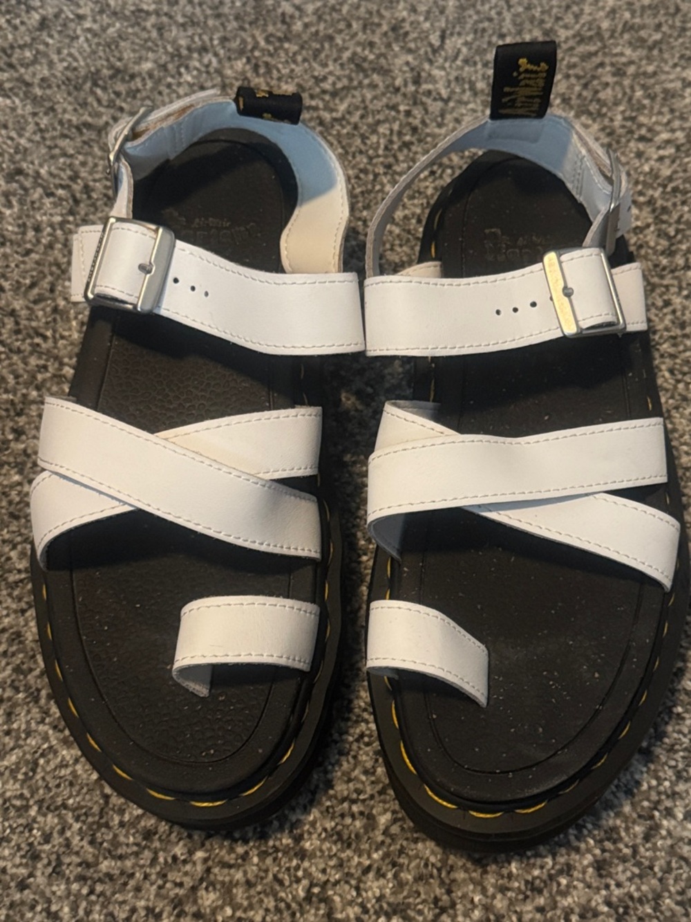 Dr. Martens White Leather Strappy Buckle Sandals